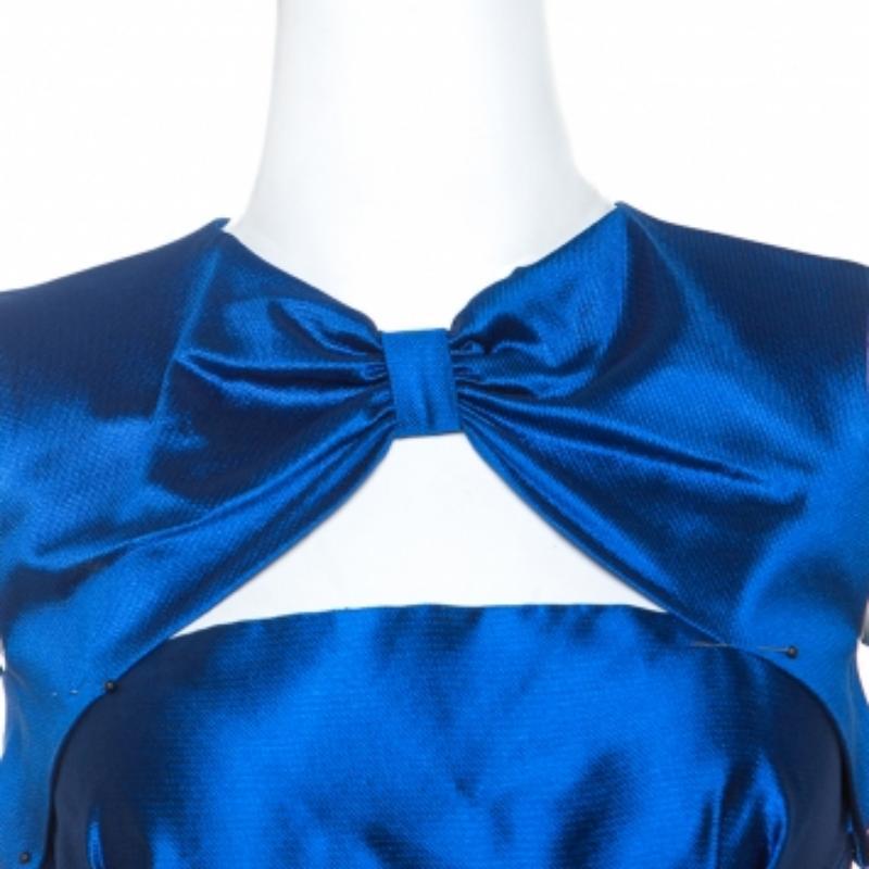 Dsquared2 Blue Silk Bow Neckline Balloon Hem Dress S Azul en venta