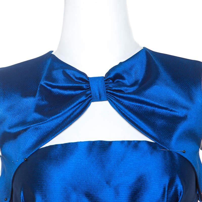 Dsquared2 Blaues Kleid mit Schleifeneinsatz und Ballonsaum aus Seide S im Zustand „Gut“ im Angebot in Dubai, Al Qouz 2