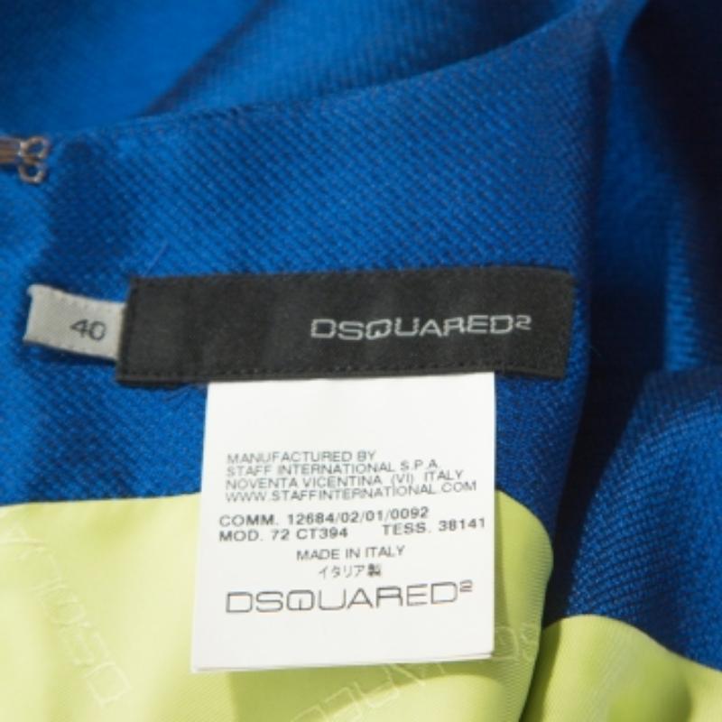 Dsquared2 Blue Silk Bow Neckline Balloon Hem Dress S en Bueno estado para la venta en Dubai, Al Qouz 2