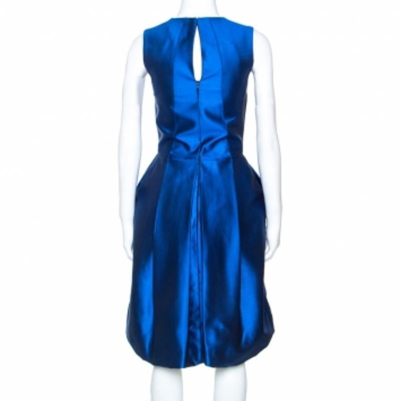 De las mujeres Dsquared2 Blue Silk Bow Neckline Balloon Hem Dress S en venta