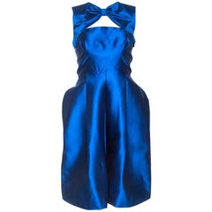 Dsquared2 - Robe à encolure en soie bleue avec nœud papillon et ourlet ballon S