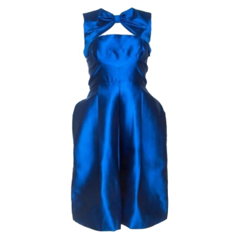 Dsquared2 Blue Silk Bow Neckline Balloon Hem Dress S