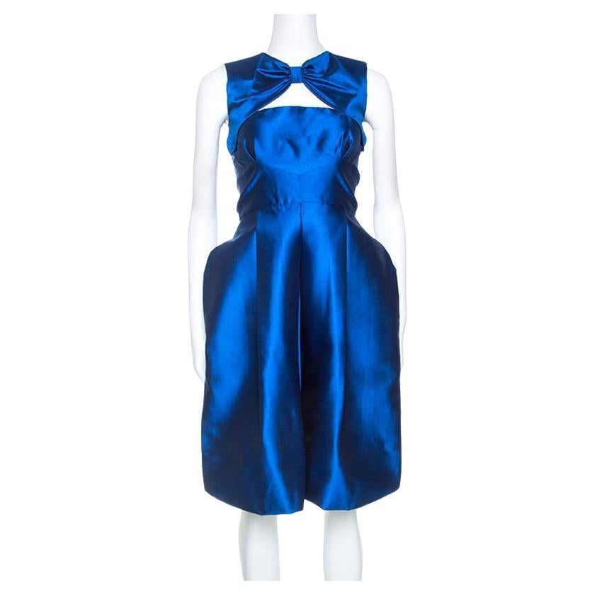 Dsquared2 Blaues Kleid mit Schleifeneinsatz und Ballonsaum aus Seide S im Angebot