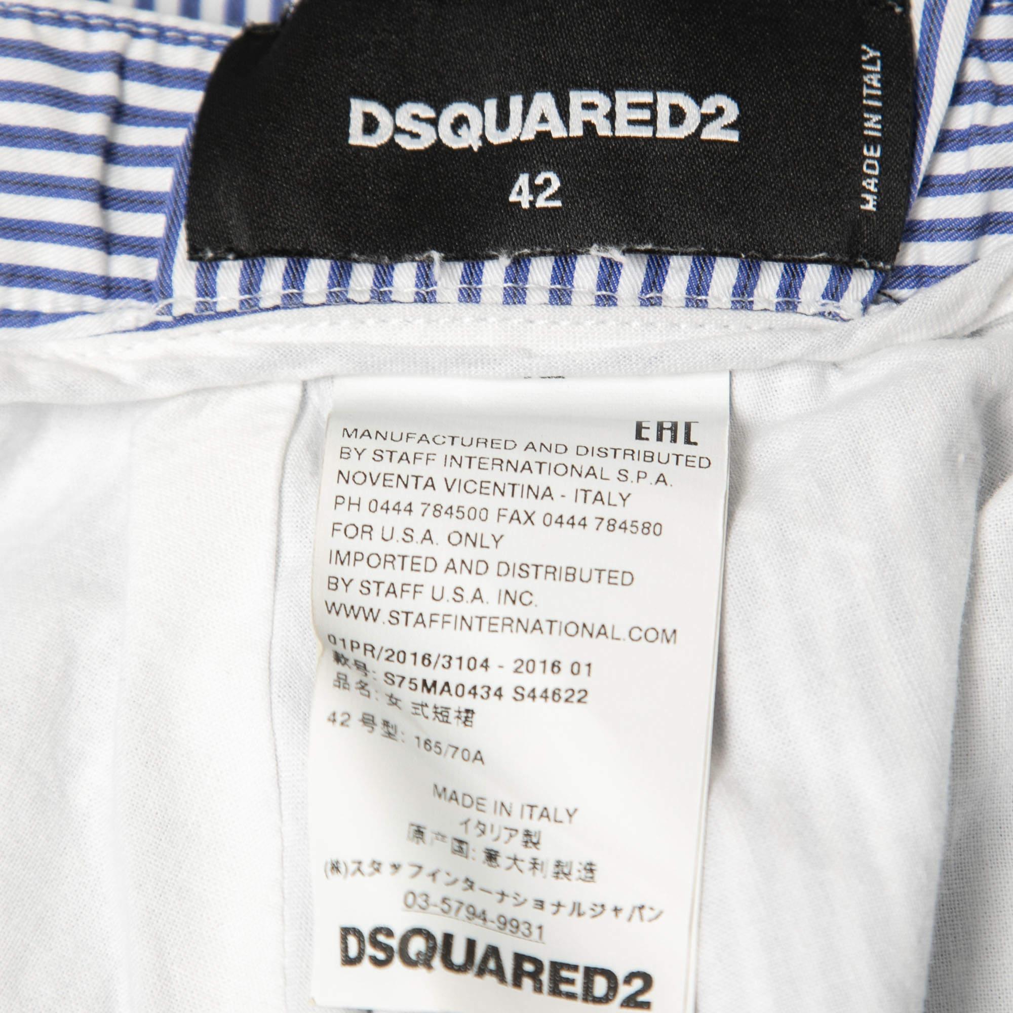 Women's Dsquared2 Blue Striped Cotton Pleated Skirt M For Sale