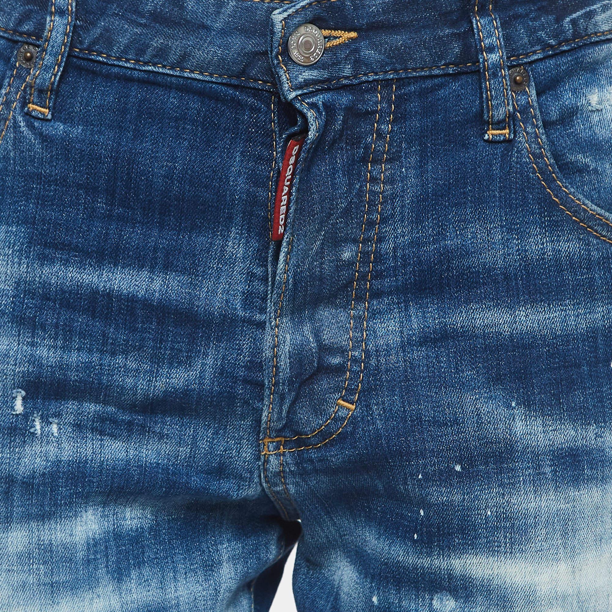 Dsquared2 Blue Washed & Distressed Denim Skinny Dan Jeans S In Good Condition For Sale In Dubai, Al Qouz 2