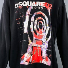 DSQUARED2 BROS Size M Black Red Print Cotton Oversized Crew Neck Sweatshirt