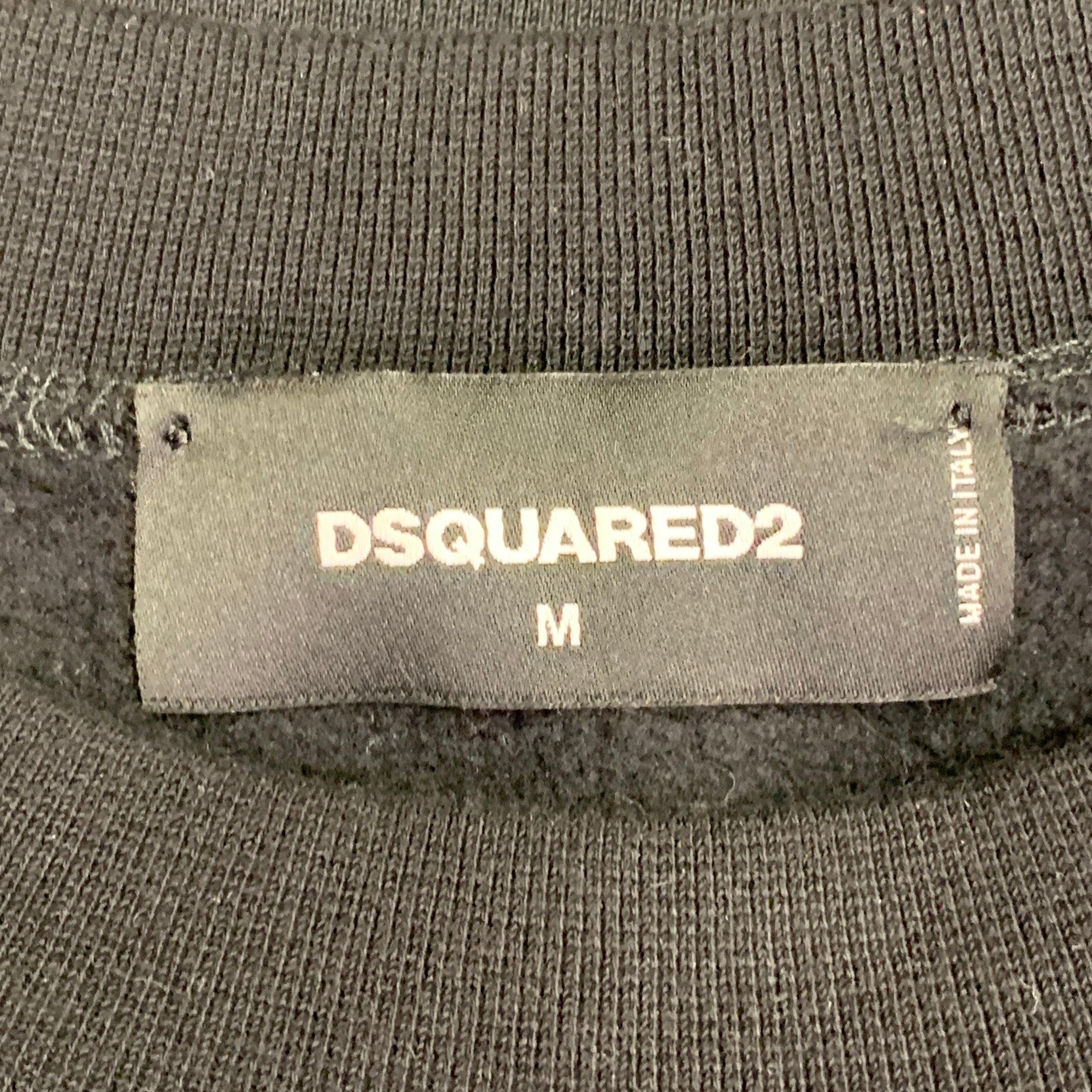 DSQUARED2 BROS Size M Black Red Print Cotton Oversized Crew Neck Sweatshirt Pour hommes en vente