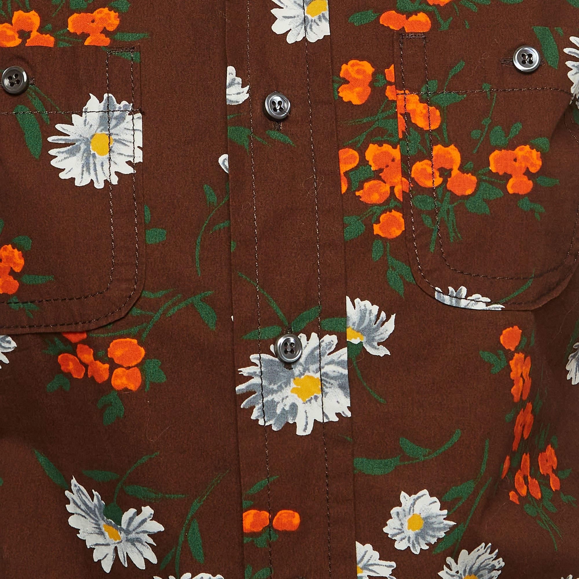 Dsquared2 Brown Blumen drucken Baumwolle volle Ärmel Shirt S (Braun) im Angebot