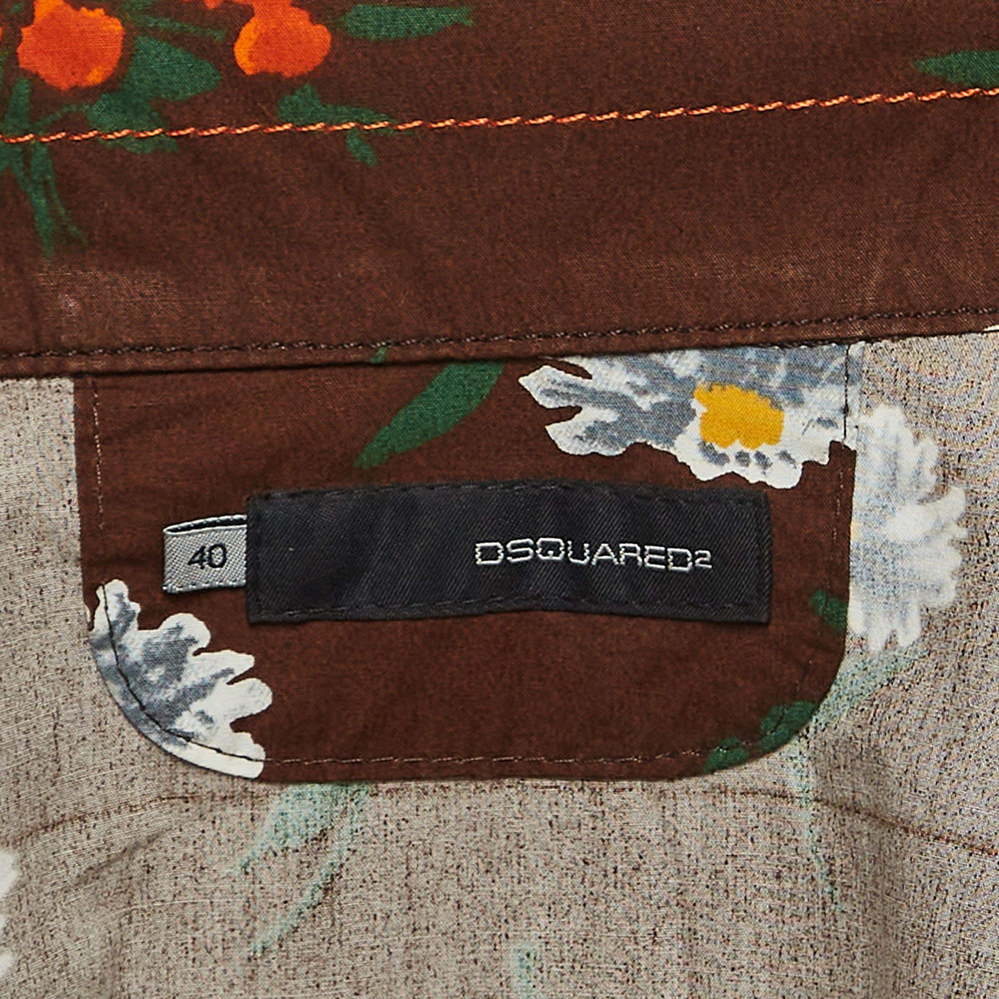 Dsquared2 Brown Blumen drucken Baumwolle volle Ärmel Shirt S im Zustand „Gut“ im Angebot in Dubai, Al Qouz 2