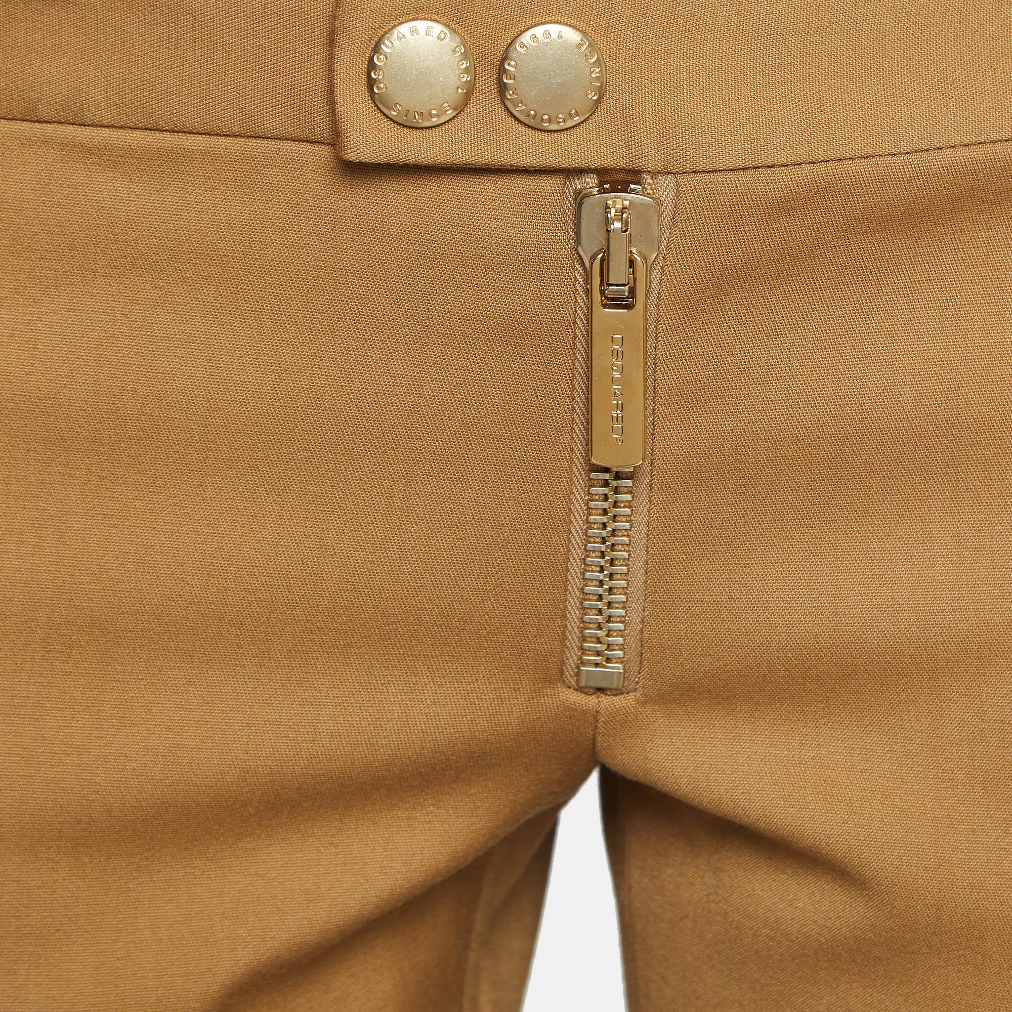 Dsquared2 Brown Gabardine Zipper Detail Trousers M In Good Condition For Sale In Dubai, Al Qouz 2