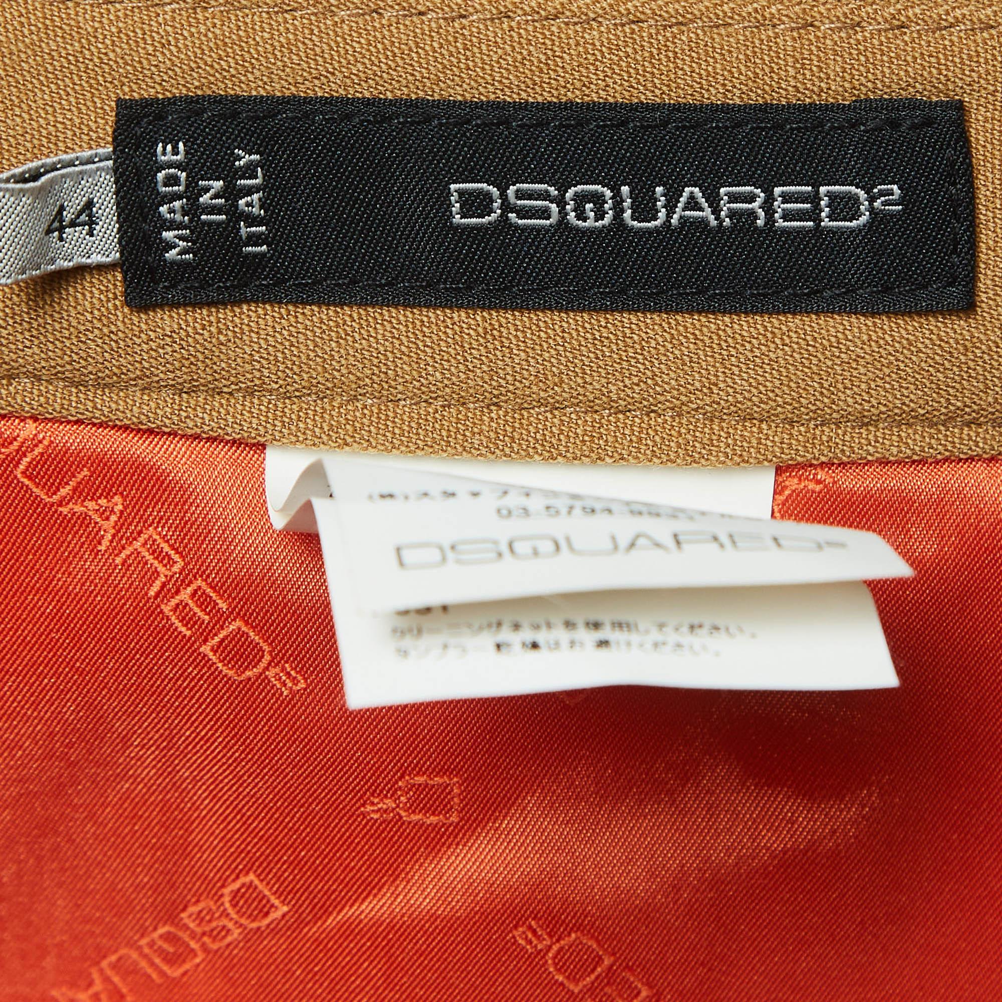 Women's Dsquared2 Brown Gabardine Zipper Detail Trousers M For Sale