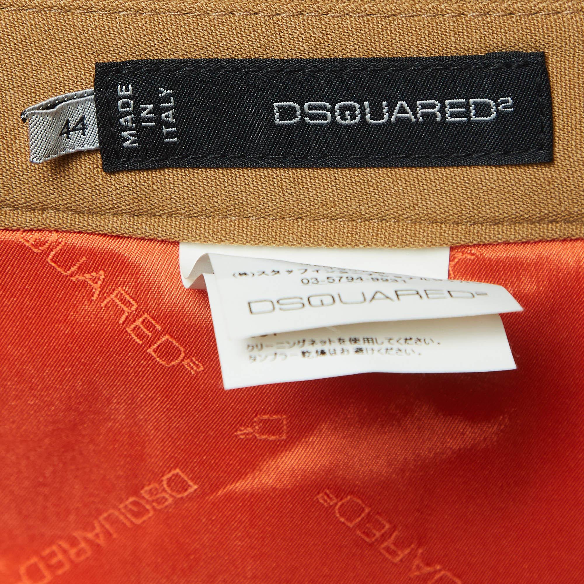 Dsquared2 Brown Gabardine Zipper Detail Trousers M For Sale 1