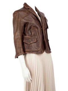 Dsquared2 Brown Leather Distressed Jacket Size M