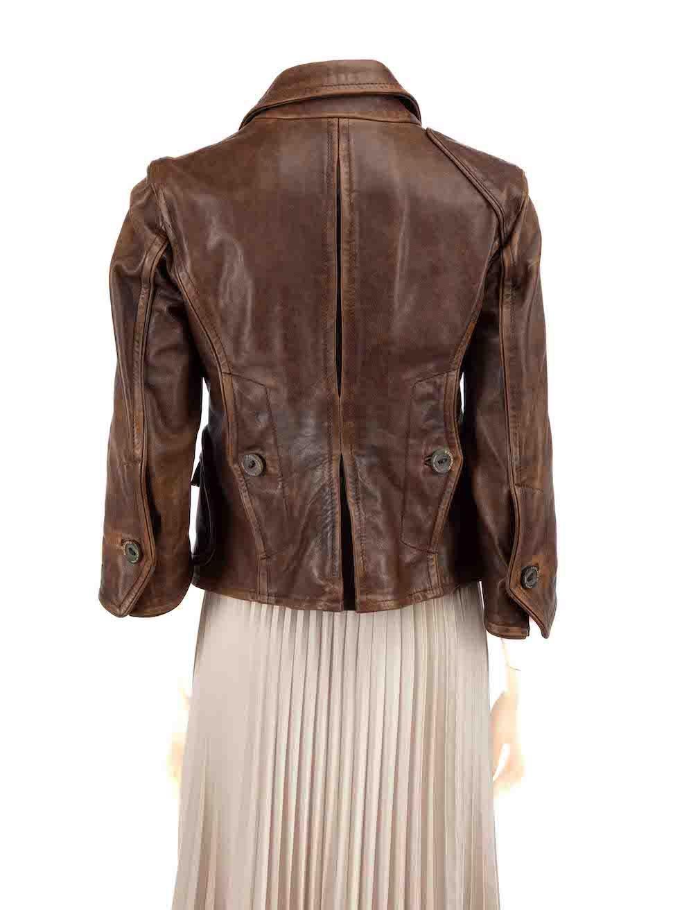 Dsquared2 Brown Leather Distressed Jacket Size M In Good Condition In London, GB