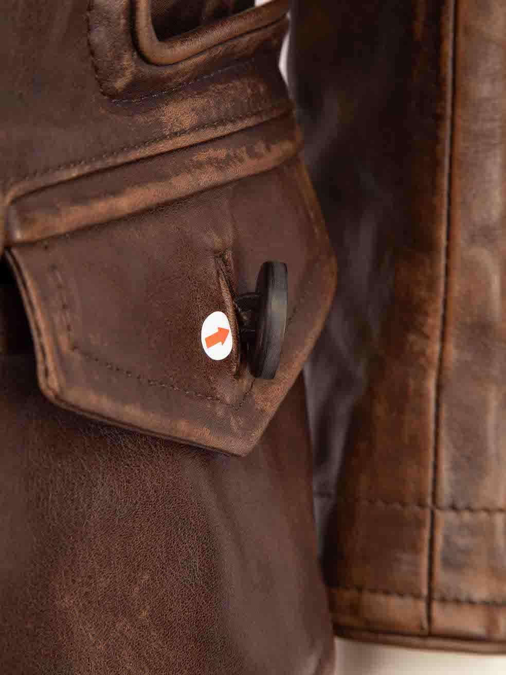 Women's Dsquared2 Brown Leather Distressed Jacket Size M