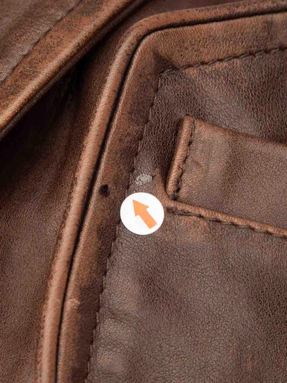 Dsquared2 Brown Leather Distressed Jacket Size M 1