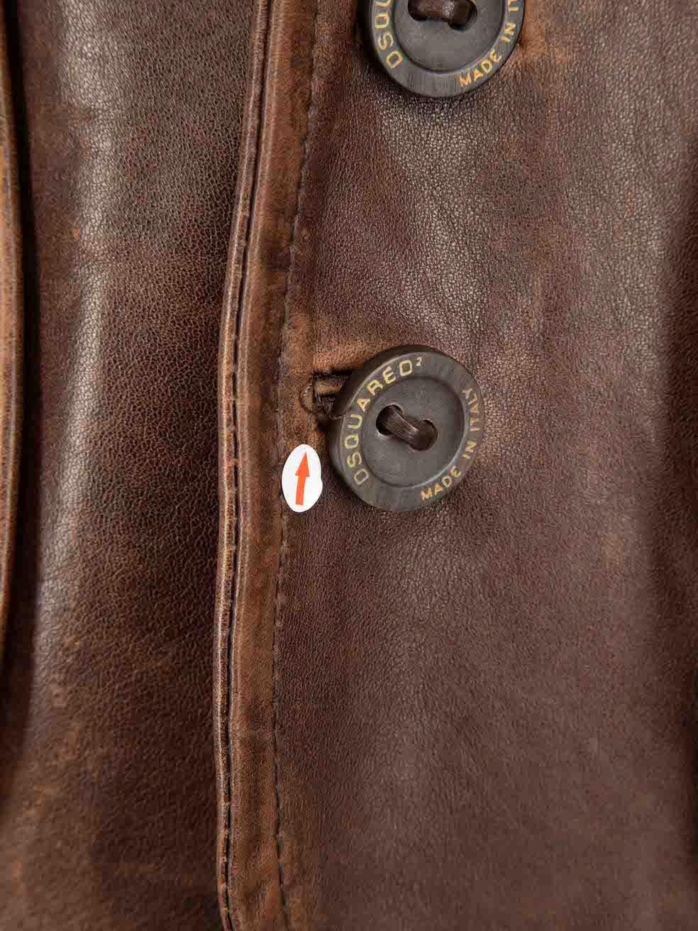 Dsquared2 Brown Leather Distressed Jacket Size M 2