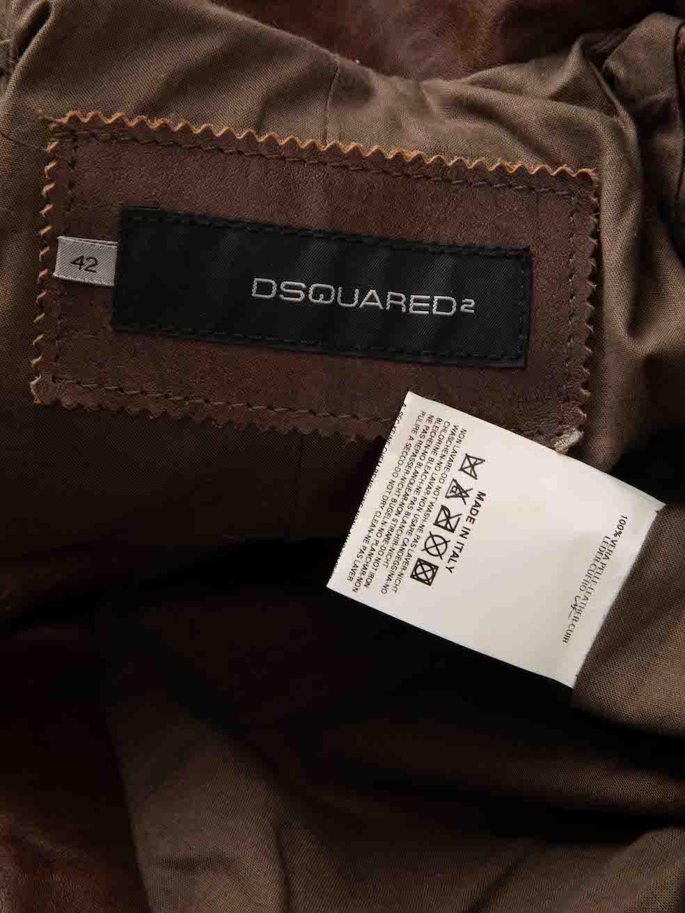 Dsquared2 Brown Leather Distressed Jacket Size M 3