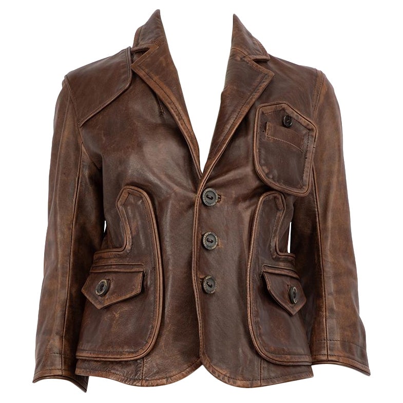 Dsquared2 Brown Leather Distressed Jacket Size M