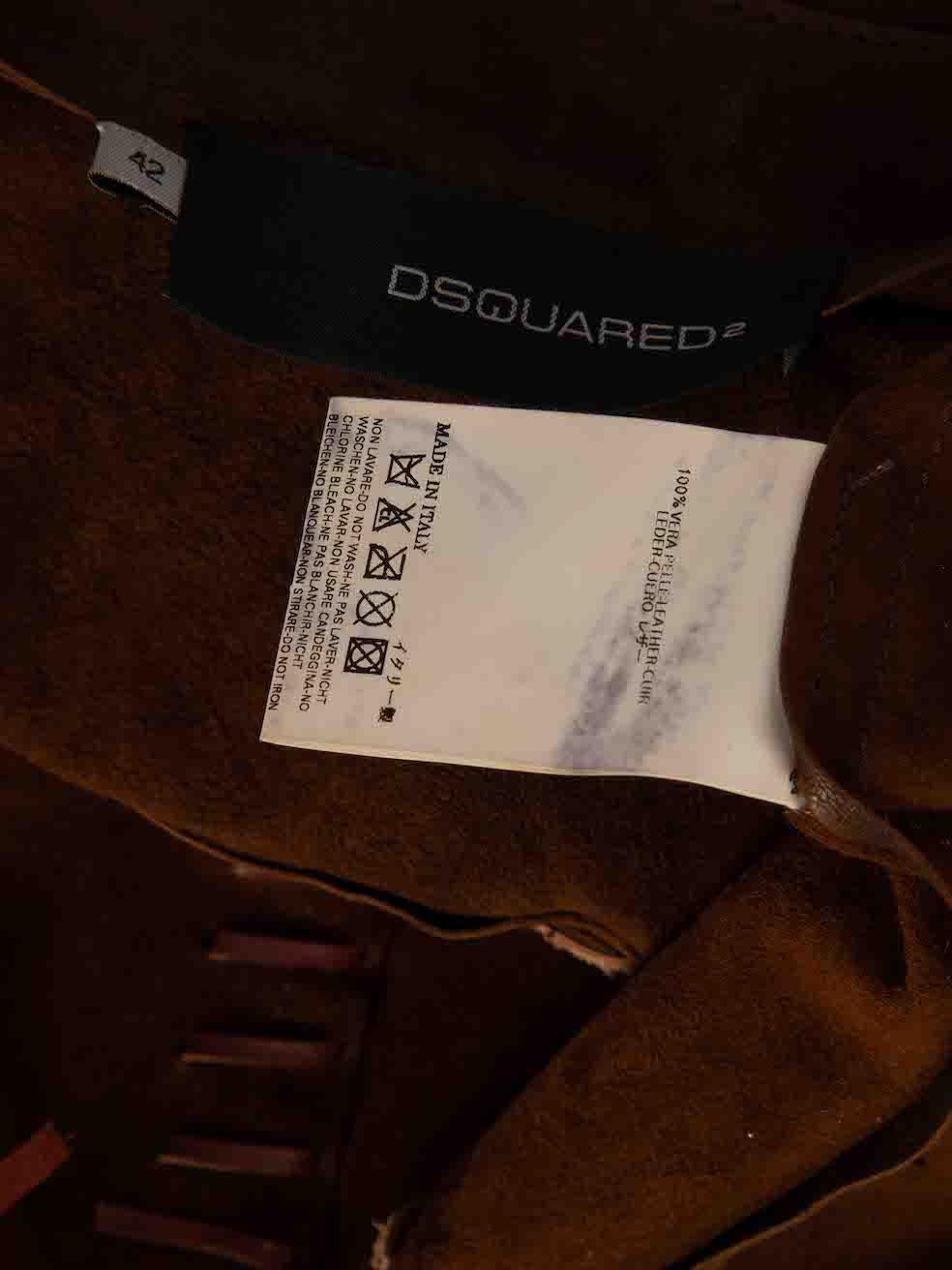 Dsquared2 Brown Leather Fringed Feather Jacket Size M For Sale 4