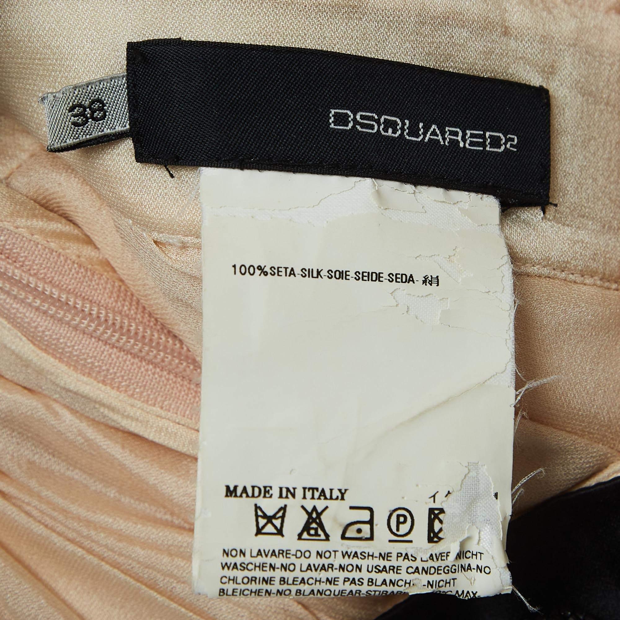 Dsquared2 Cream Silk Embellished Deep V-Neck Mini Dress S In Good Condition For Sale In Dubai, Al Qouz 2