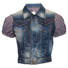Dsquared2, Cropped denim jacket with checkered sleeves
