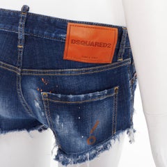 DSQUARED2 dark washed blue distressed painted denim cut off shorts IT38 XS