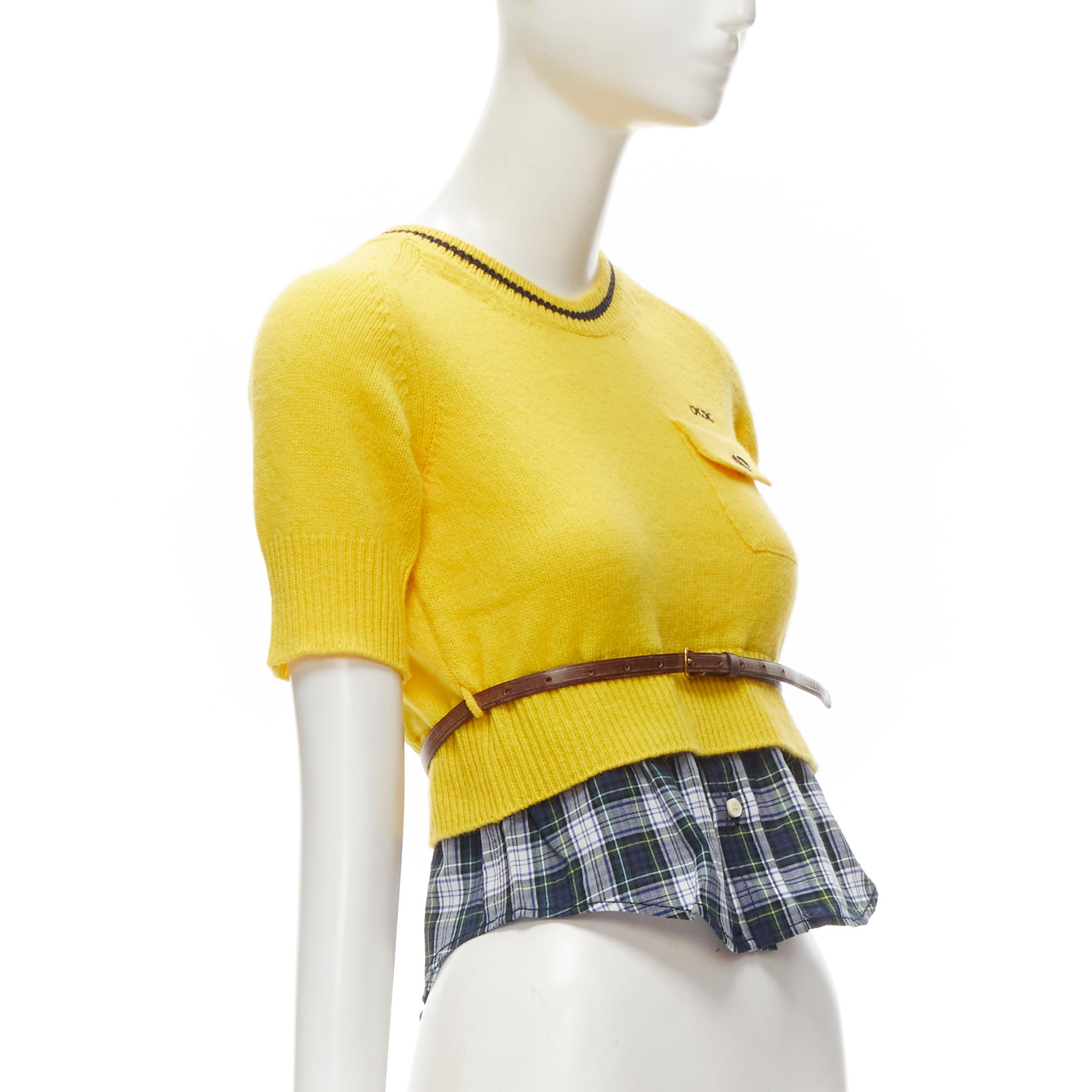 Yellow DSQUARED2 DCDC embroidered yellow cropped shirt hem belted sweater S For Sale