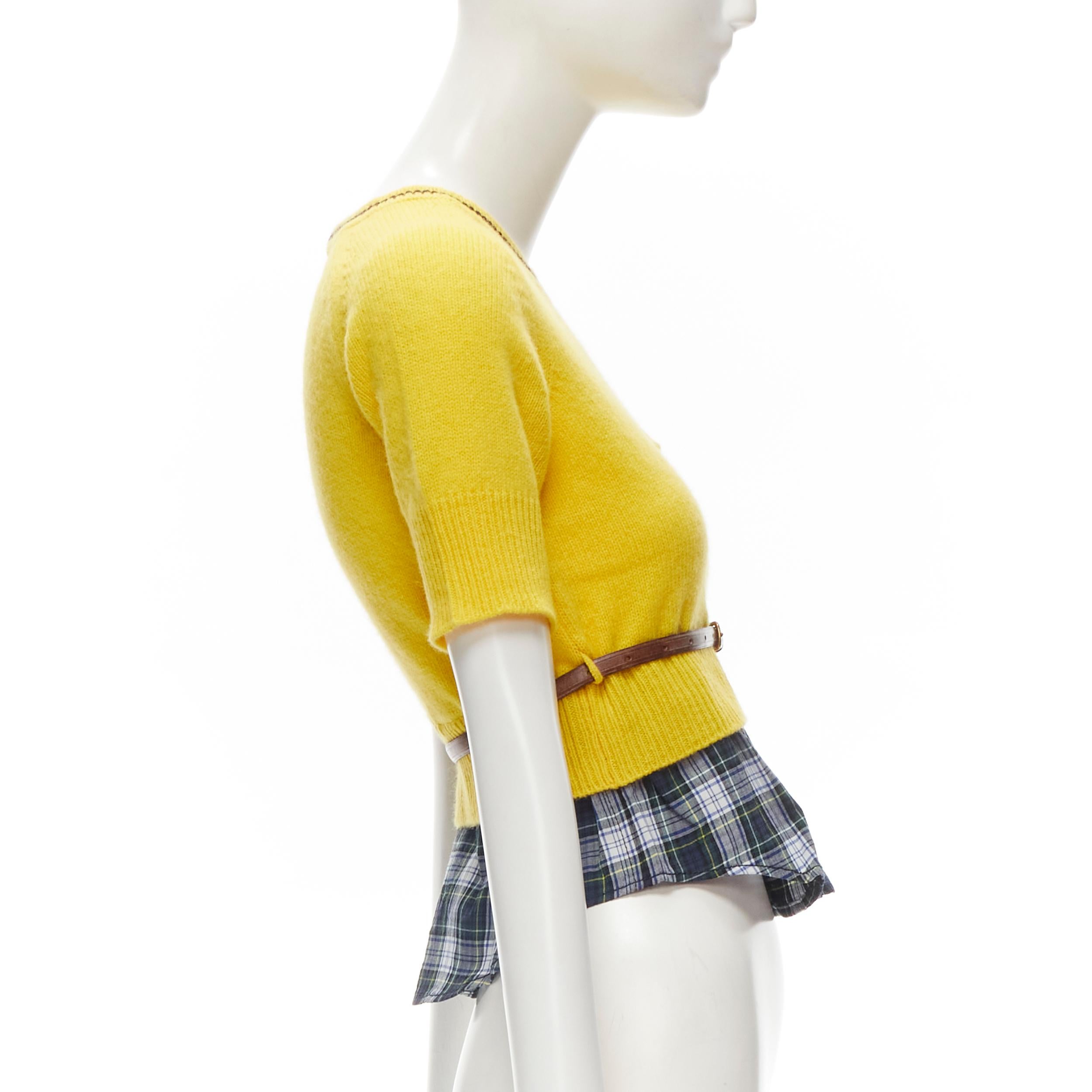 DSQUARED2 DCDC embroidered yellow cropped shirt hem belted sweater S In Excellent Condition For Sale In Hong Kong, NT