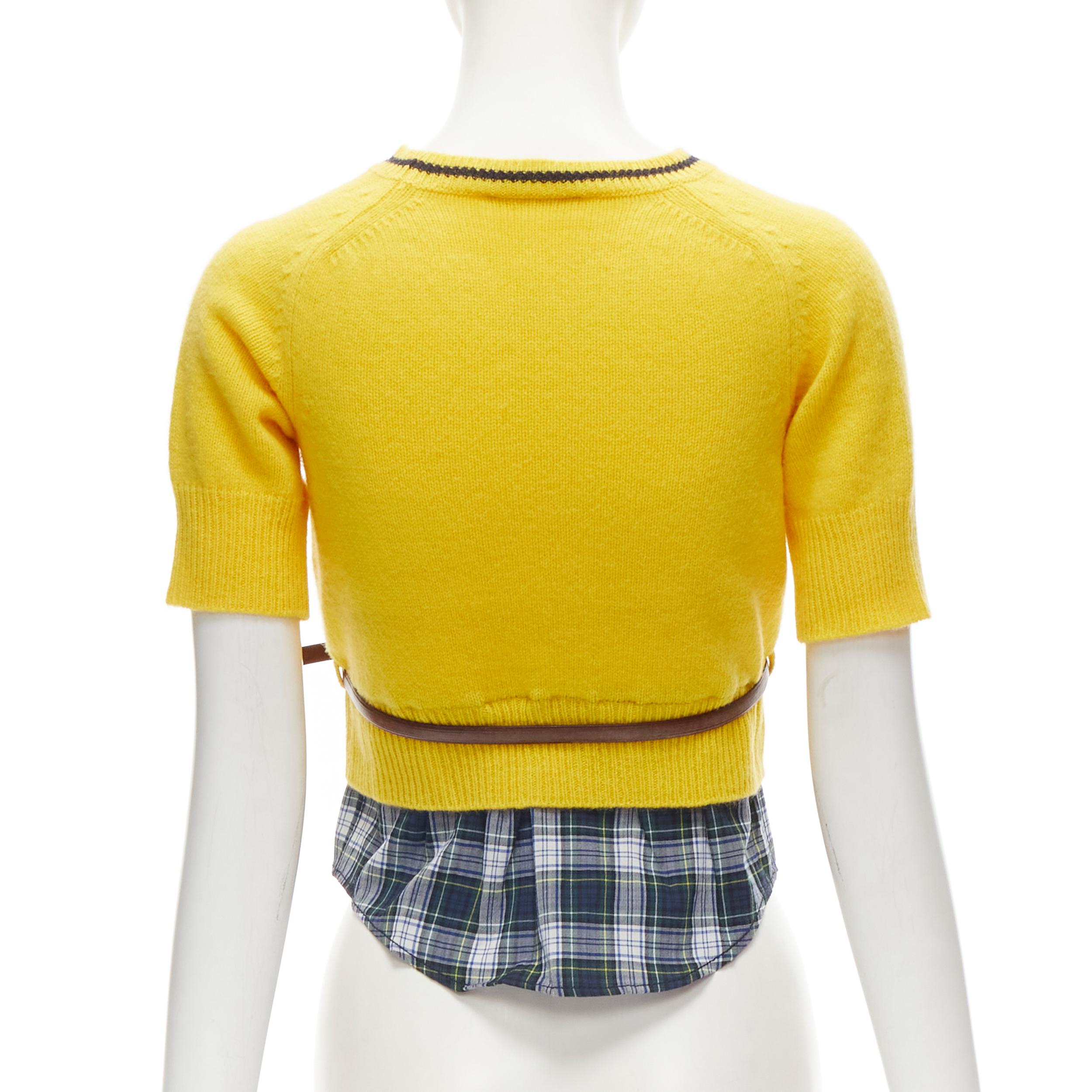 Women's DSQUARED2 DCDC embroidered yellow cropped shirt hem belted sweater S For Sale