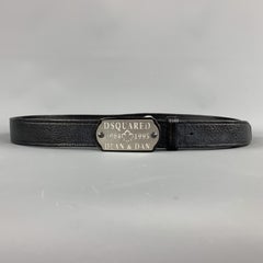 DSQUARED2 Dean & Dan Size L Black Leather Rectangular Silver Tone Buckle Belt