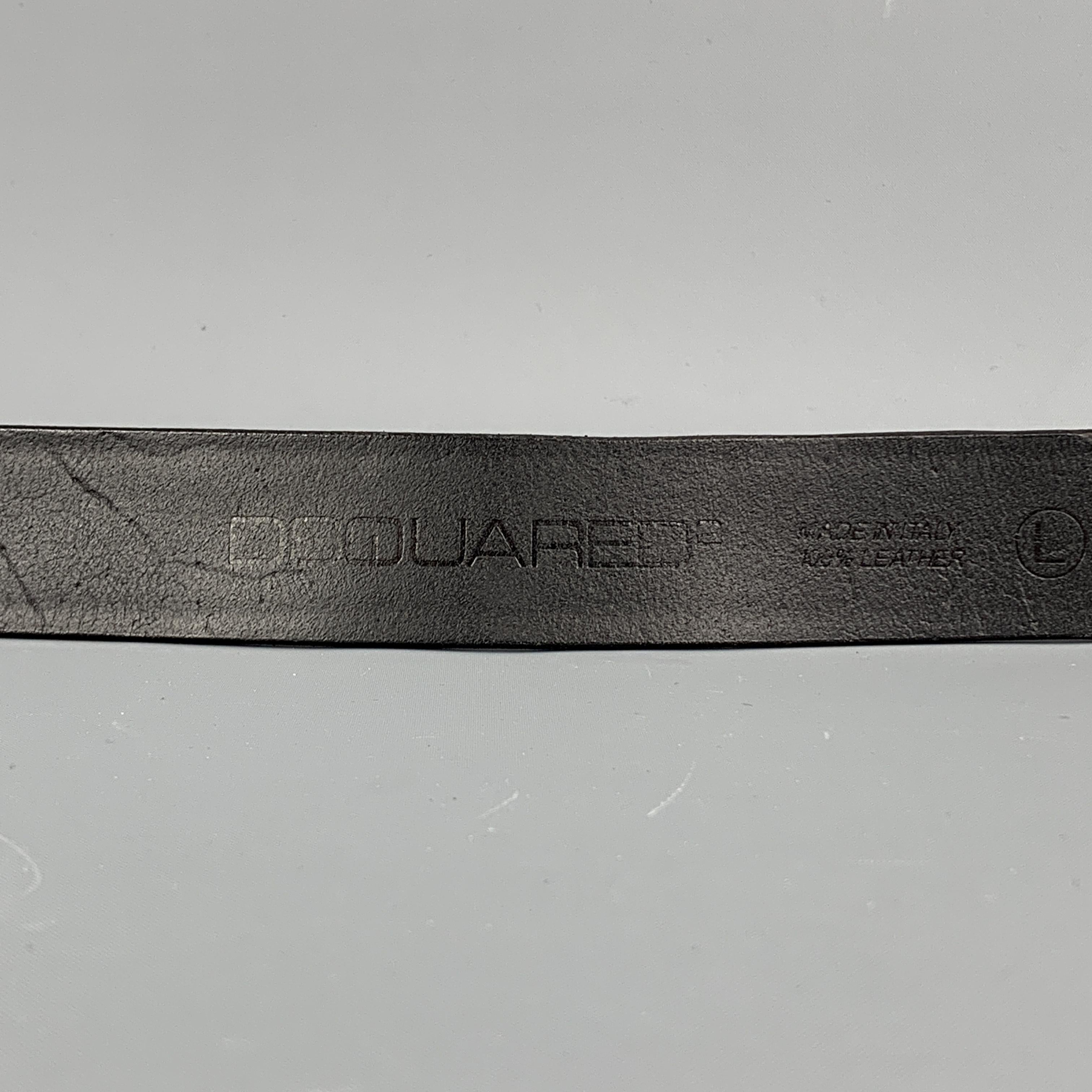 DSQUARED2 Dean & Dan Size L Black Leather Rectangular Silver Tone Buckle Belt 2