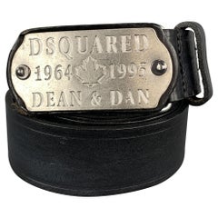 DSQUARED2 Dean & Dan Size L Black Leather Rectangular Silver Tone Buckle Belt