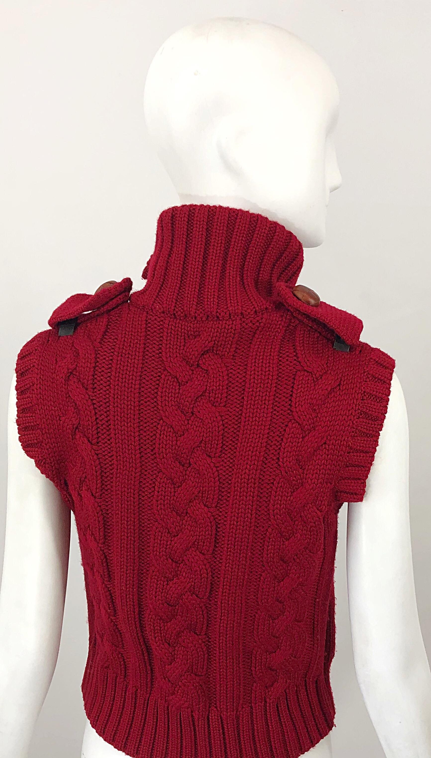 red sleeveless cardigan