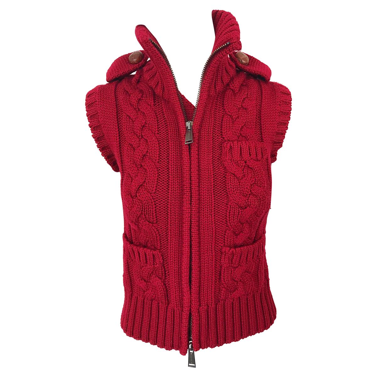 DSquared2 Early 2000s Lipstick Red Wool Sleeveless Cardigan Sweater Vest Top For Sale