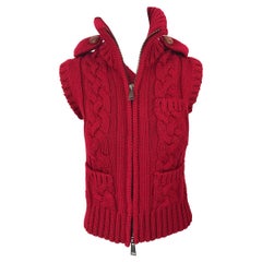 DSquared2 Early 2000s Lipstick Red Wool Sleeveless Cardigan Sweater Vest Top