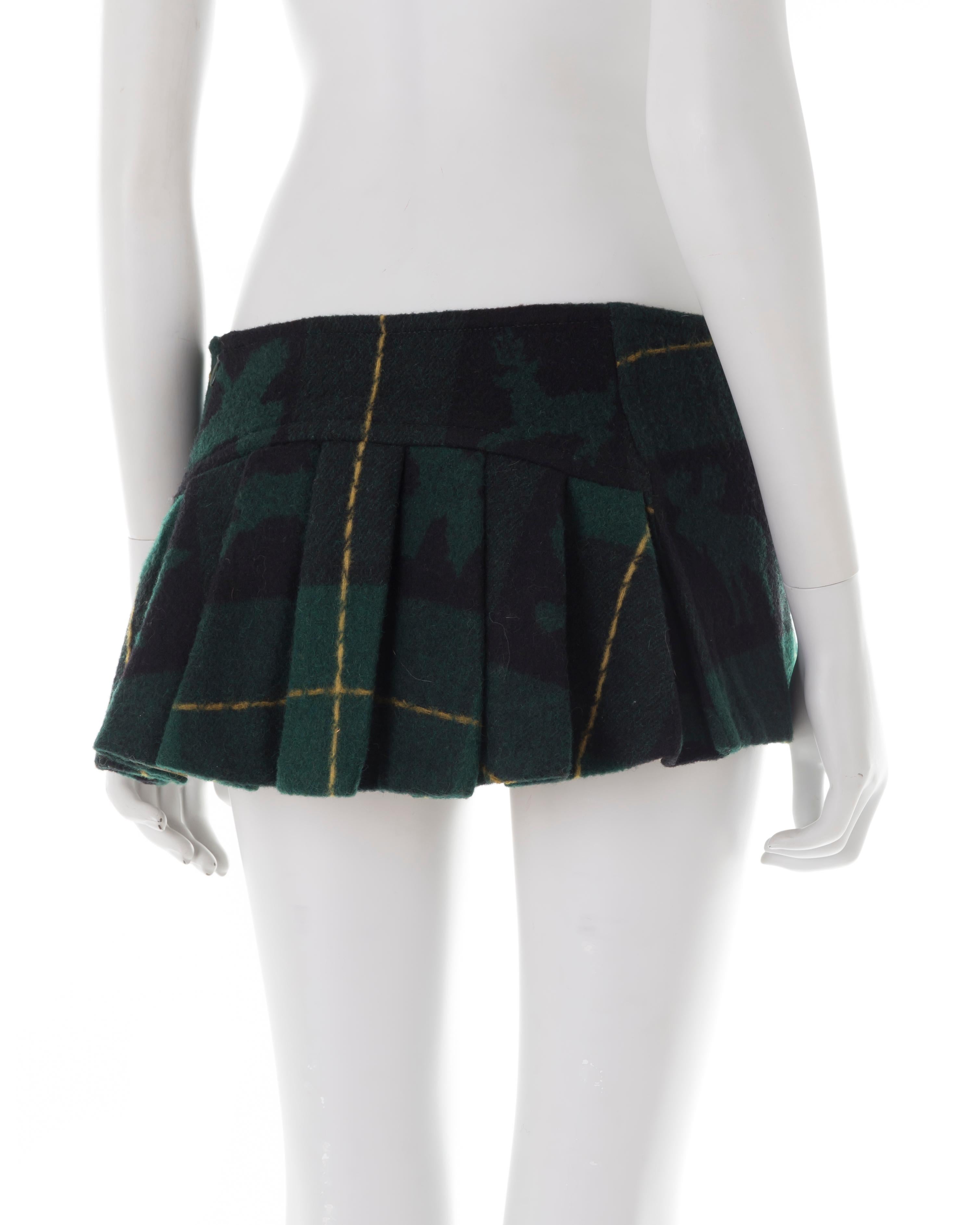 Women's or Men's Dsquared2 F/W 2004 green wool flannel micro skirt