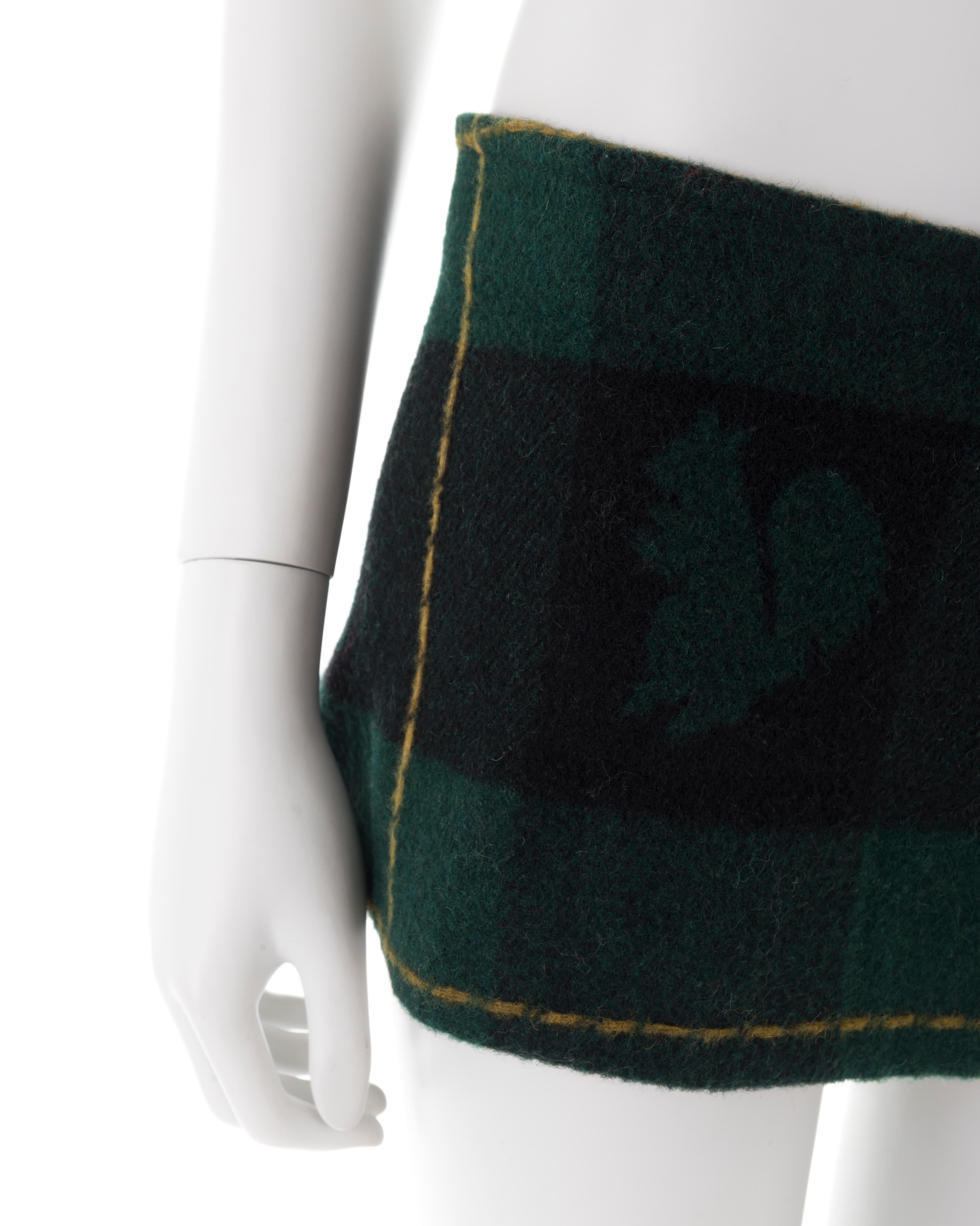 Dsquared2 F/W 2004 green wool flannel micro skirt 1
