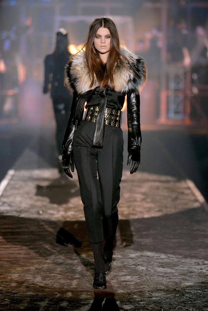 Dsquared2 F/W 2007 Runway Lambskin Leather Racoon Fur Collar Biker Jacket in vendita 6