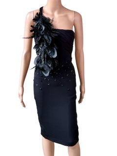 Dsquared2 F/W 2010 Runway Unworn Crystal Feather Leather Embellished Black Dress
