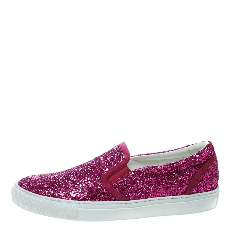 Dsquared2 Fuchsia Pink Coarse Glitter Slip On Sneakers Size 40 2