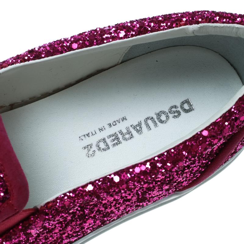 Dsquared2 Fuchsia Pink Coarse Glitter Slip On Sneakers Size 40 3