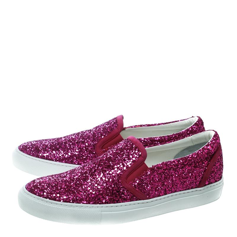 Dsquared2 Fuchsia Pink Coarse Glitter Slip On Sneakers Size 40 1