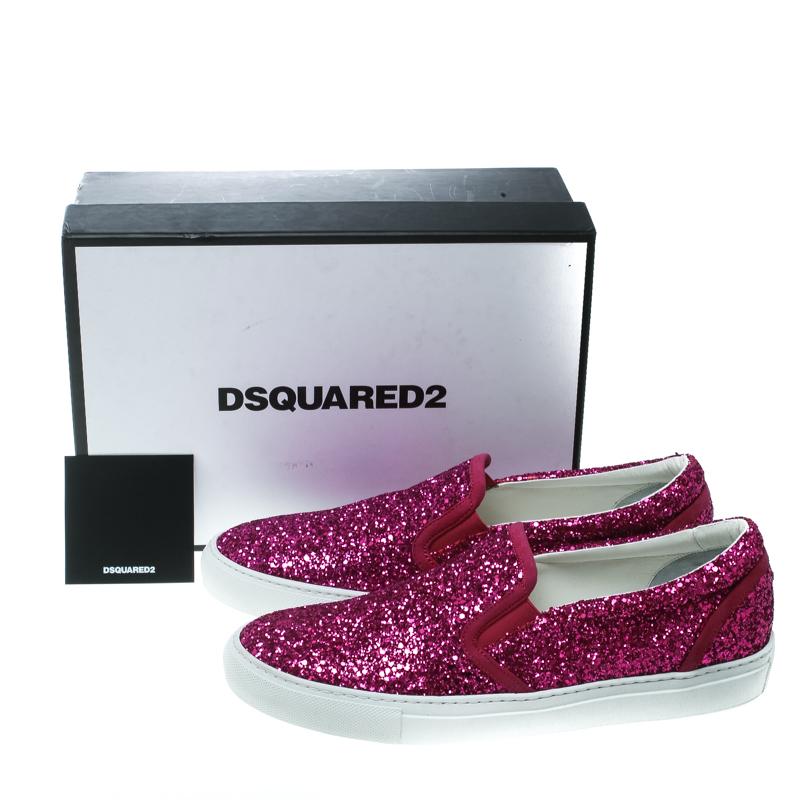 Dsquared2 Fuchsia Pink Coarse Glitter Slip On Sneakers Size 40 4