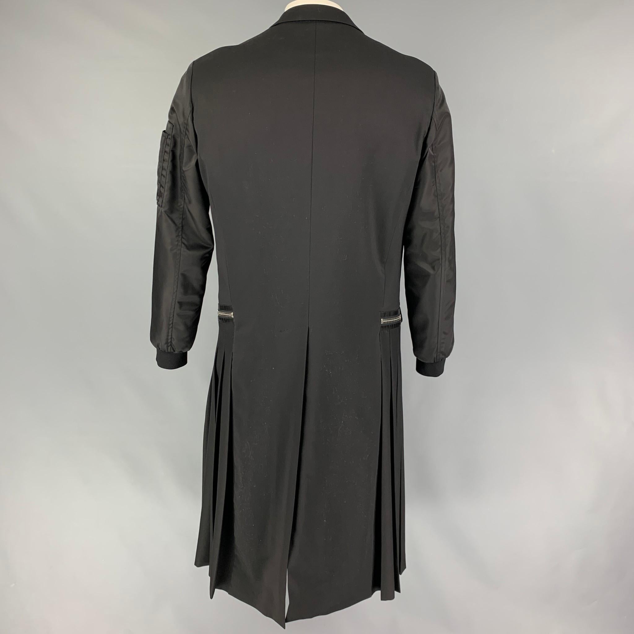 Men's DSQUARED2 FW 16 Size 38 Black Mixed Fabrics Wool Peak Lapel Coat