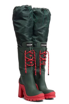 DSQUARED2 FW21 Forest Green & Red Platform Lace-Up Boots Size 39