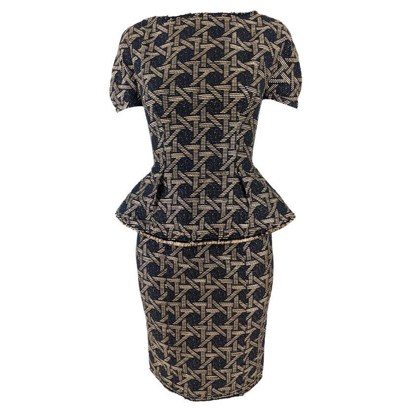 Dsquared2 Geometric Black Woven Frayed Peplum Evening Cocktail Dress For Sale