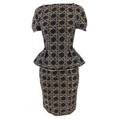 Dsquared2 Geometric Black Woven Frayed Peplum Evening Cocktail Dress