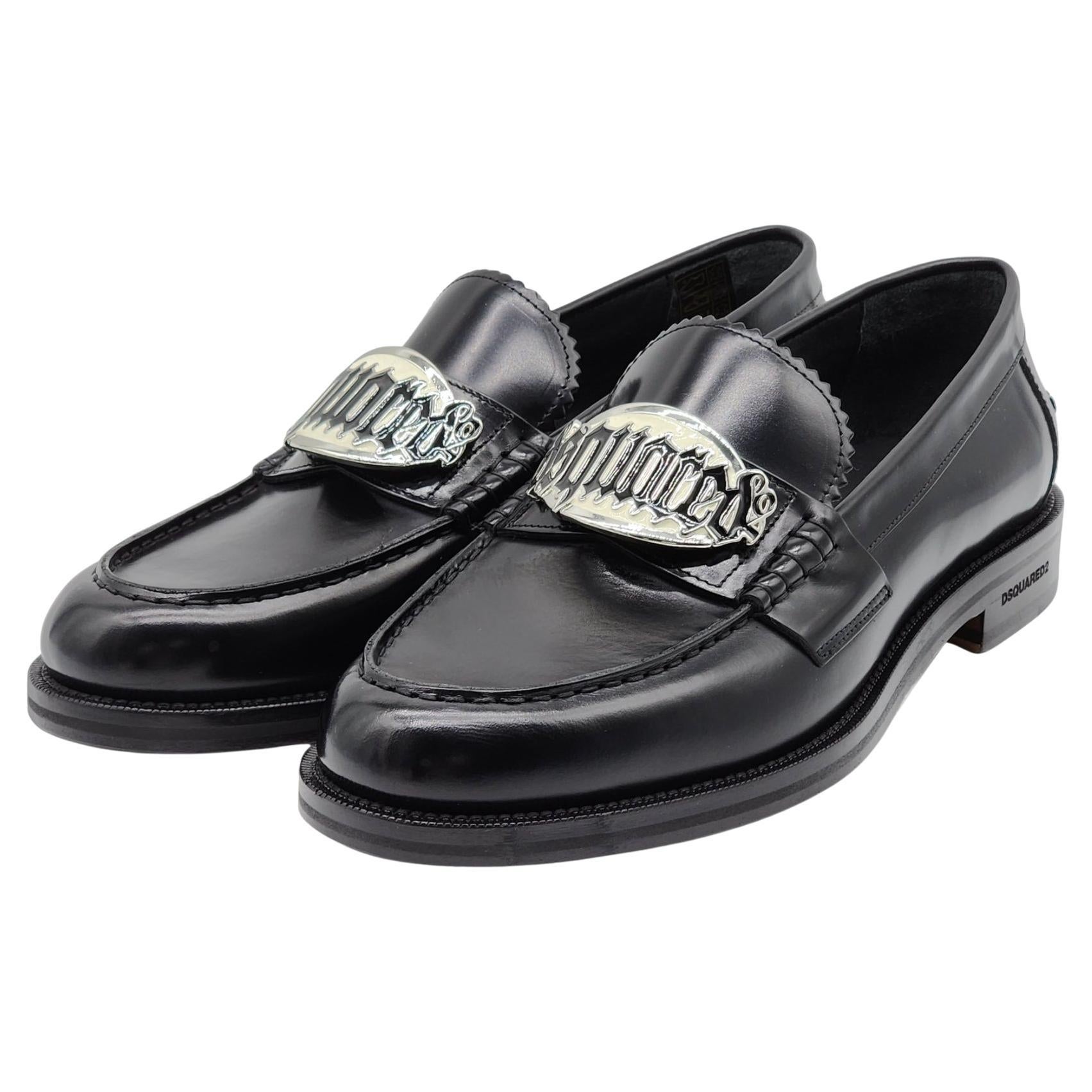 Dsquared2 Gothic Leather Loafers in Black For Sale