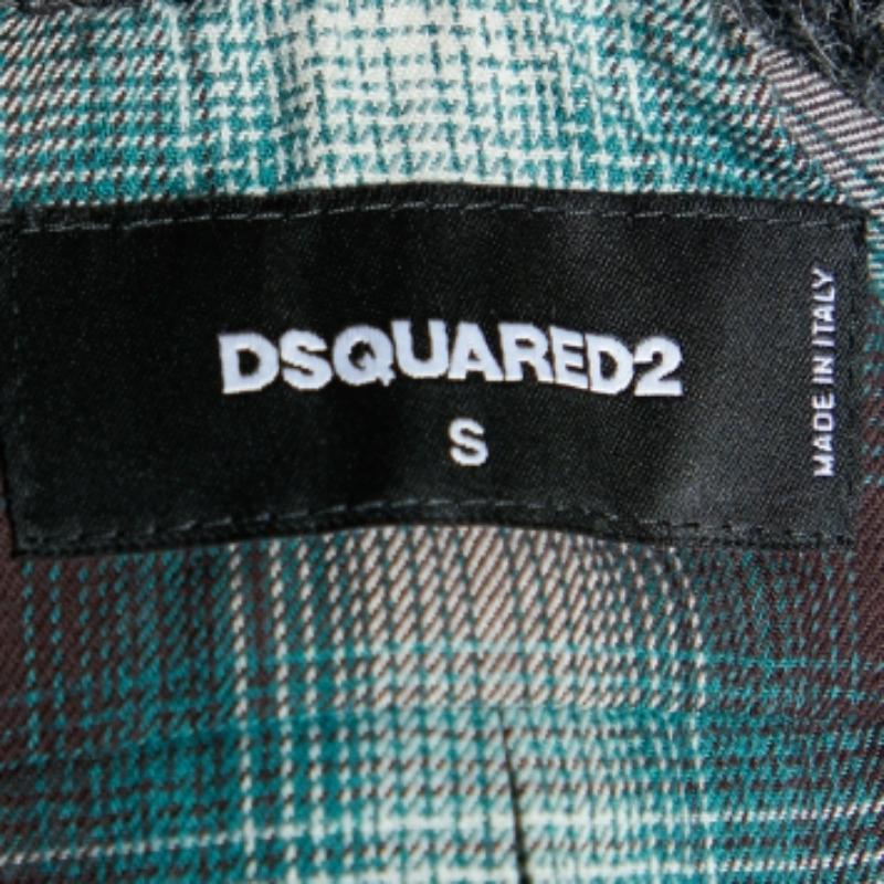 Dsquared2 Chemise sans manches à carreaux verts en coton et maille superposée S Excellent état - En vente à Dubai, Al Qouz 2